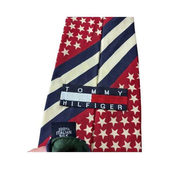 Tommy Hilfiger‎ Men's Necktie Silk Red White Blue Stars & Stripes USA 57" - Picture 3 of 7
